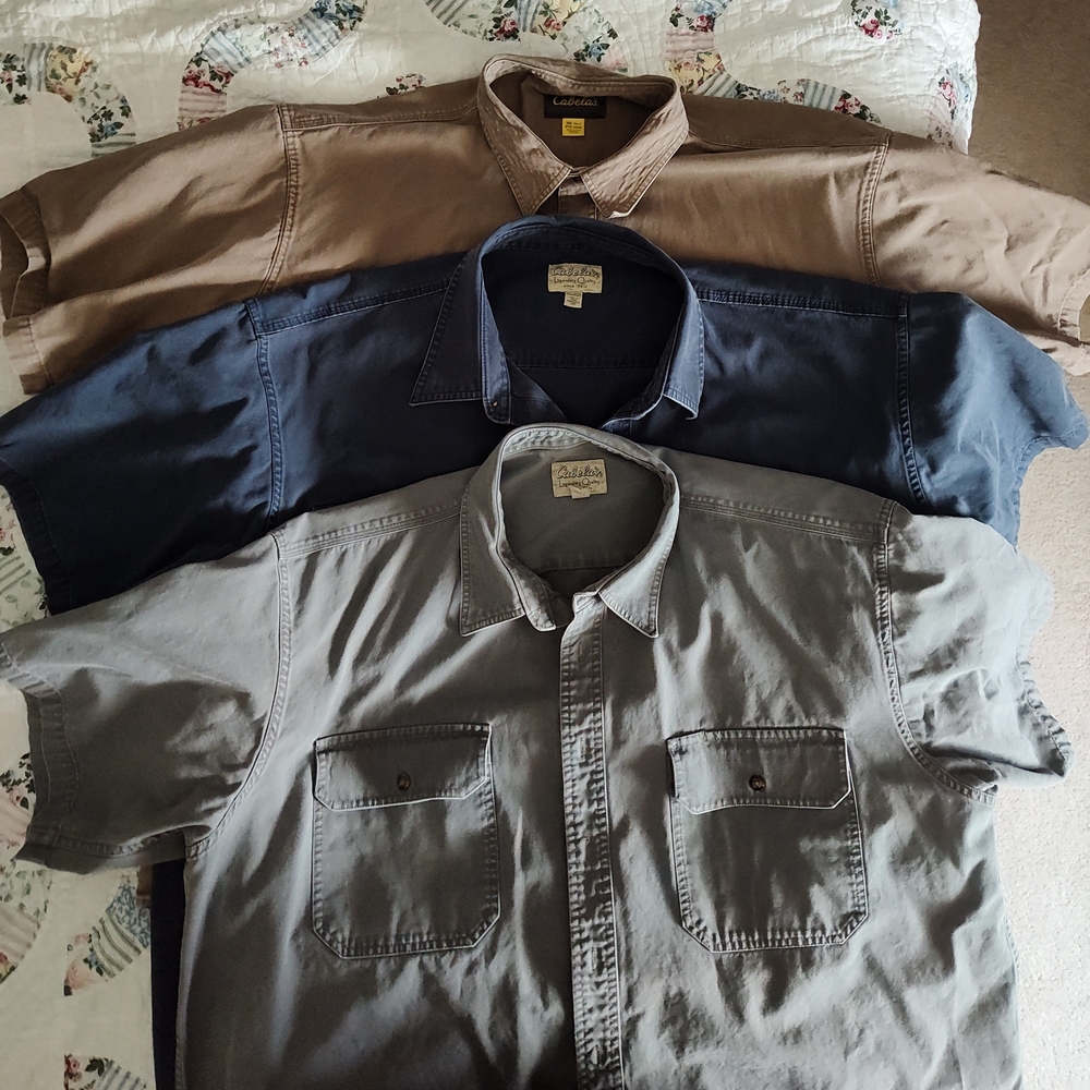 Lot of 3 Button-Up Shirts in Brown, Blue, and Gray/Green